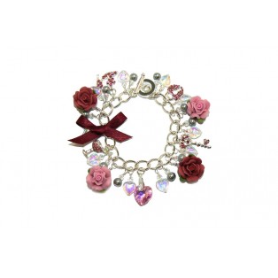 Crystal, Diamonte and Rose Charm Bracelet